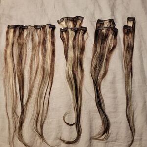 Two Tone Long Hair Extensions Clip On 21” Long Synthetic